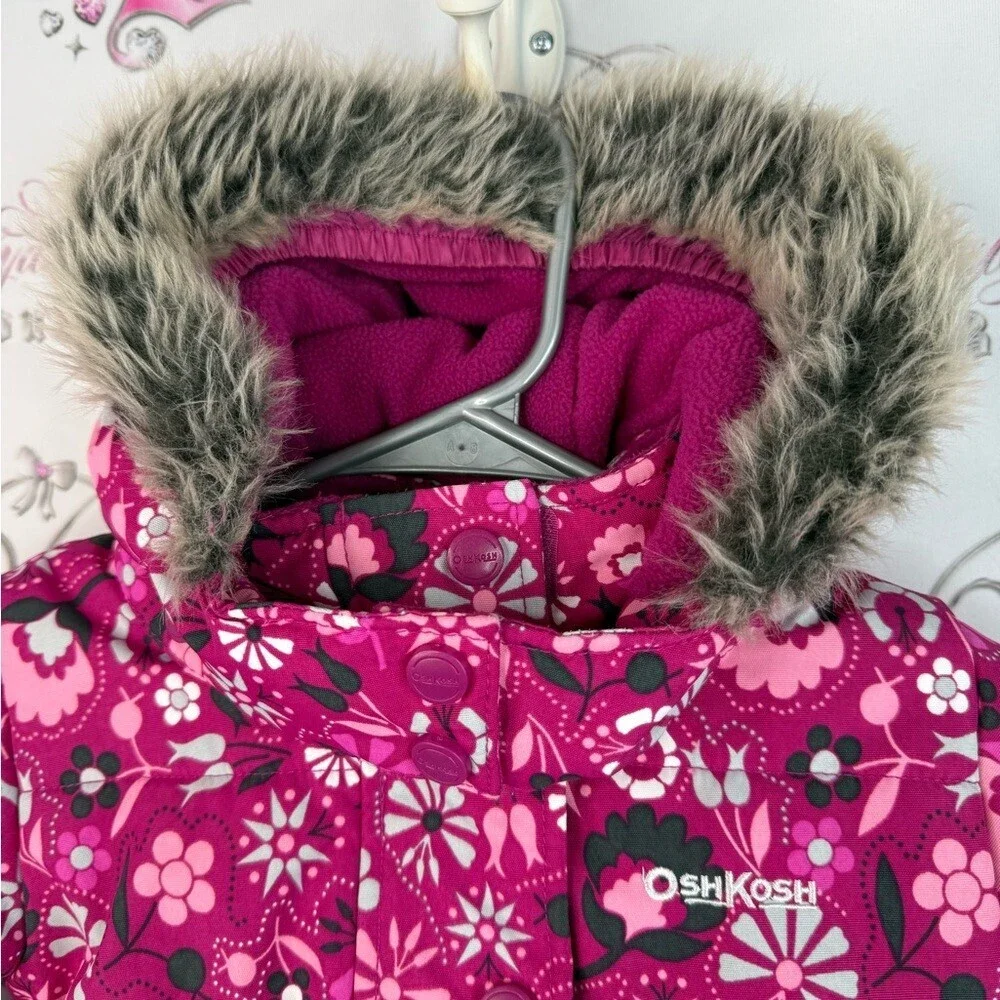 OshKosh jacket coat winter faux fur hood warm cozy Pink Floral Winter Jacket